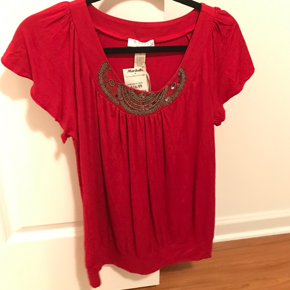 Kenar size small red beaded tee shirt