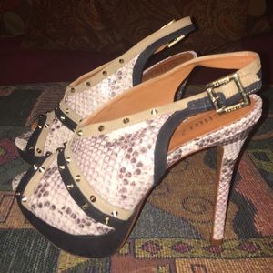 Schutz Studded Snake Skin Heels