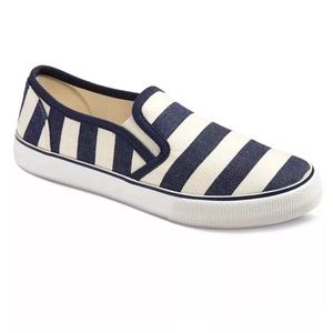 Mossimo Striped Navy/Beige Sneakers-Size 8