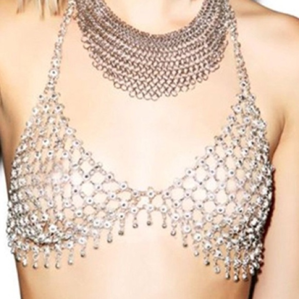 Silver jewel lookalike rhinestone fashion bra