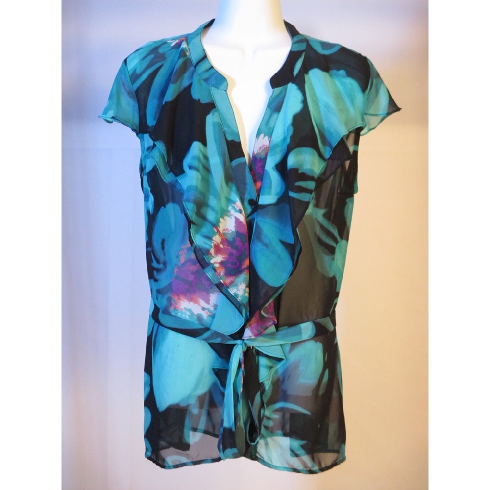 Sheer Button Down Blouse w/ Tie Belt