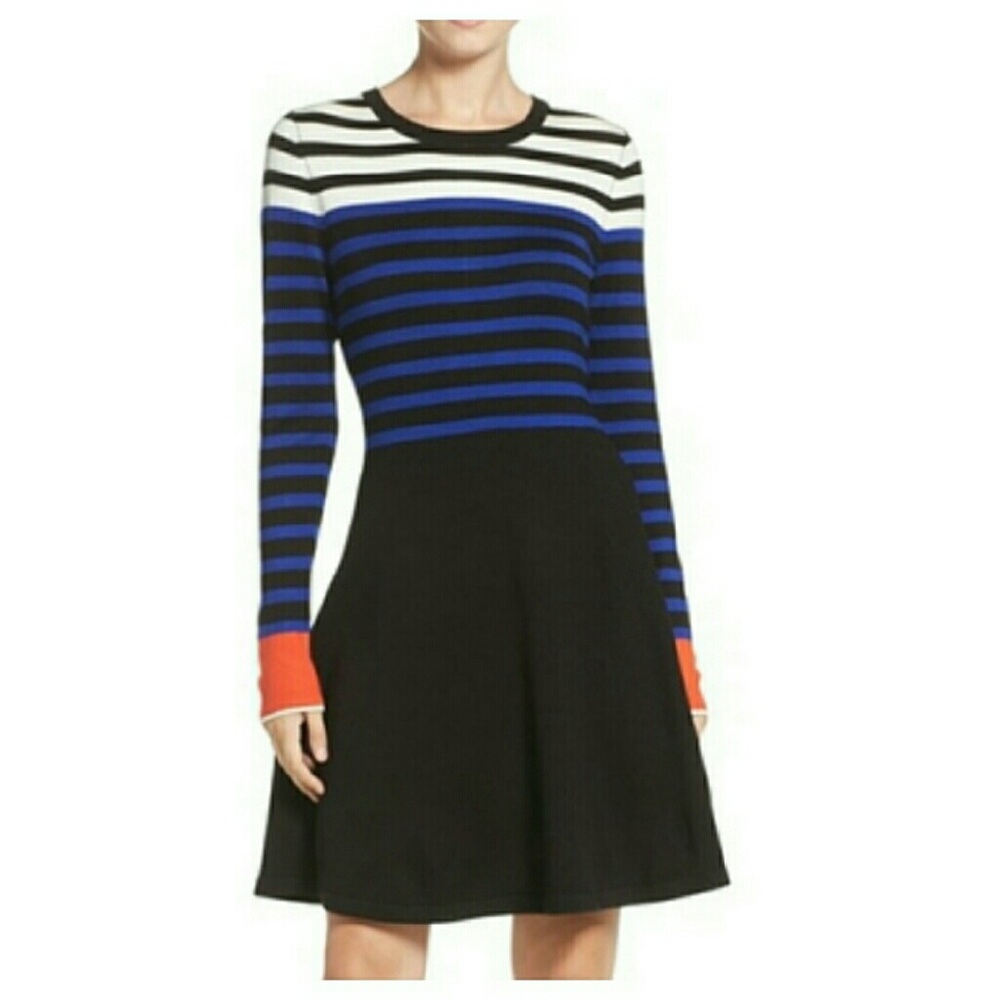 Vince Camuto L Striped Fit & Flare Dress Knit