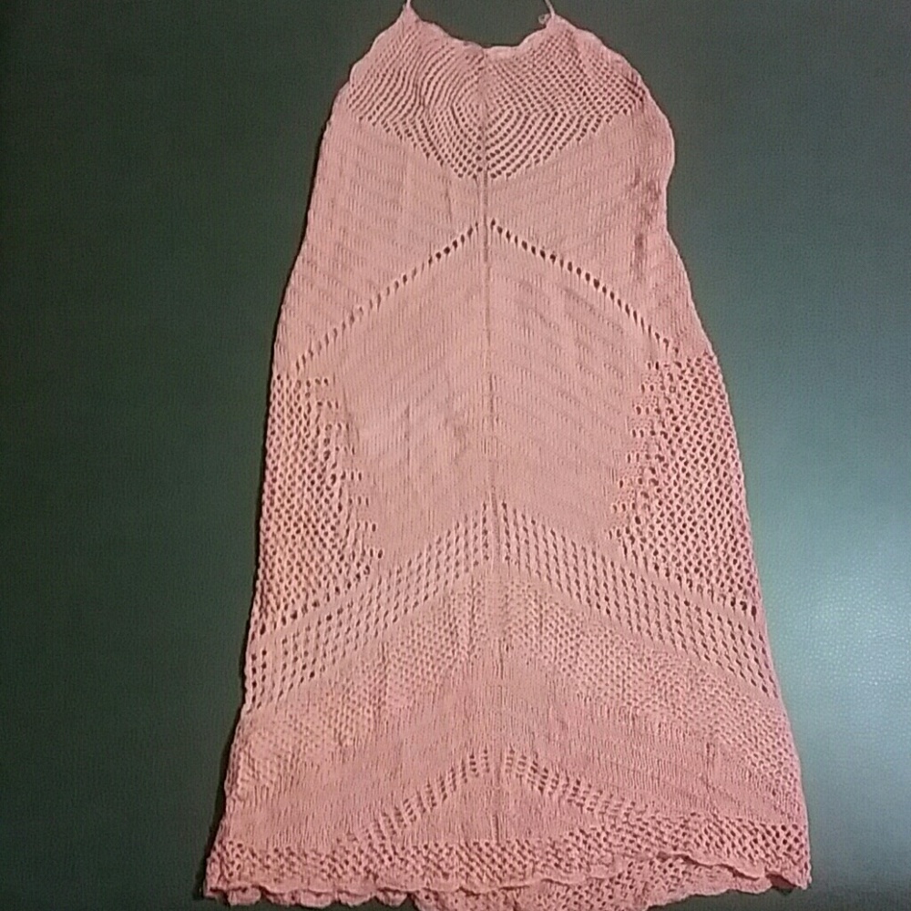 Coral crochet halter bodycon dress