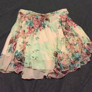 Watercolor Floral Print Skater Skirt