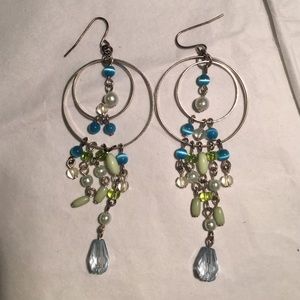 Silver, Blue, and Green Earrings