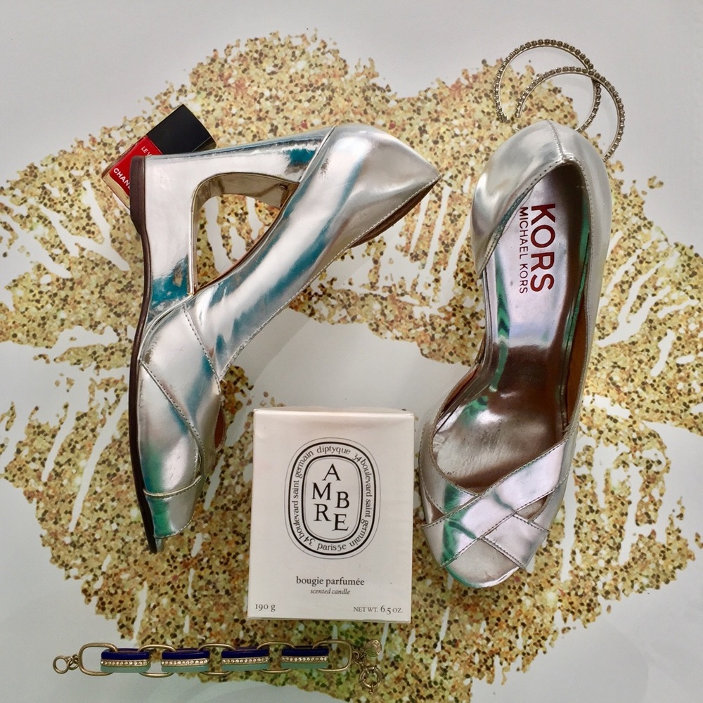 KORS Michael Kors Silver Metallic Cut-out Wedges