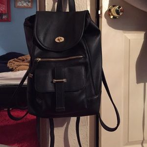 Black leather backpack