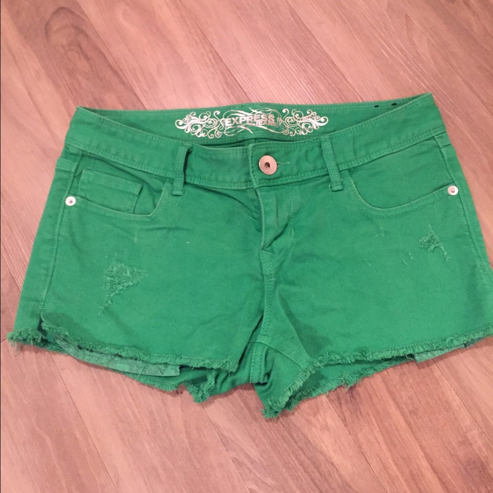 Distressed Green Express Jean Shorts