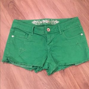 Distressed Green Express Jean Shorts