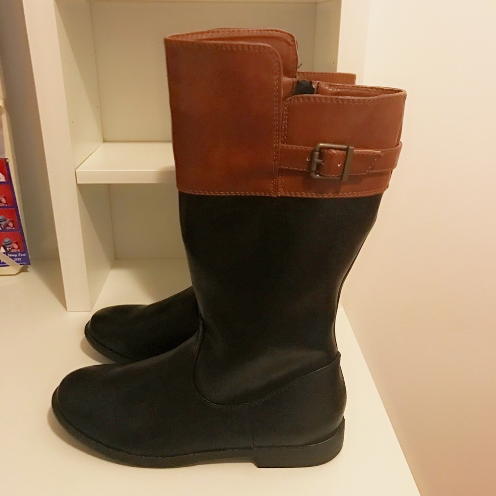 Girls Camel & Black Rider Boots