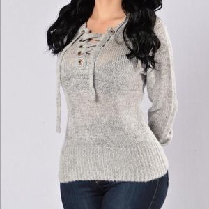 Grey Tie up Sweater Fashion Nova