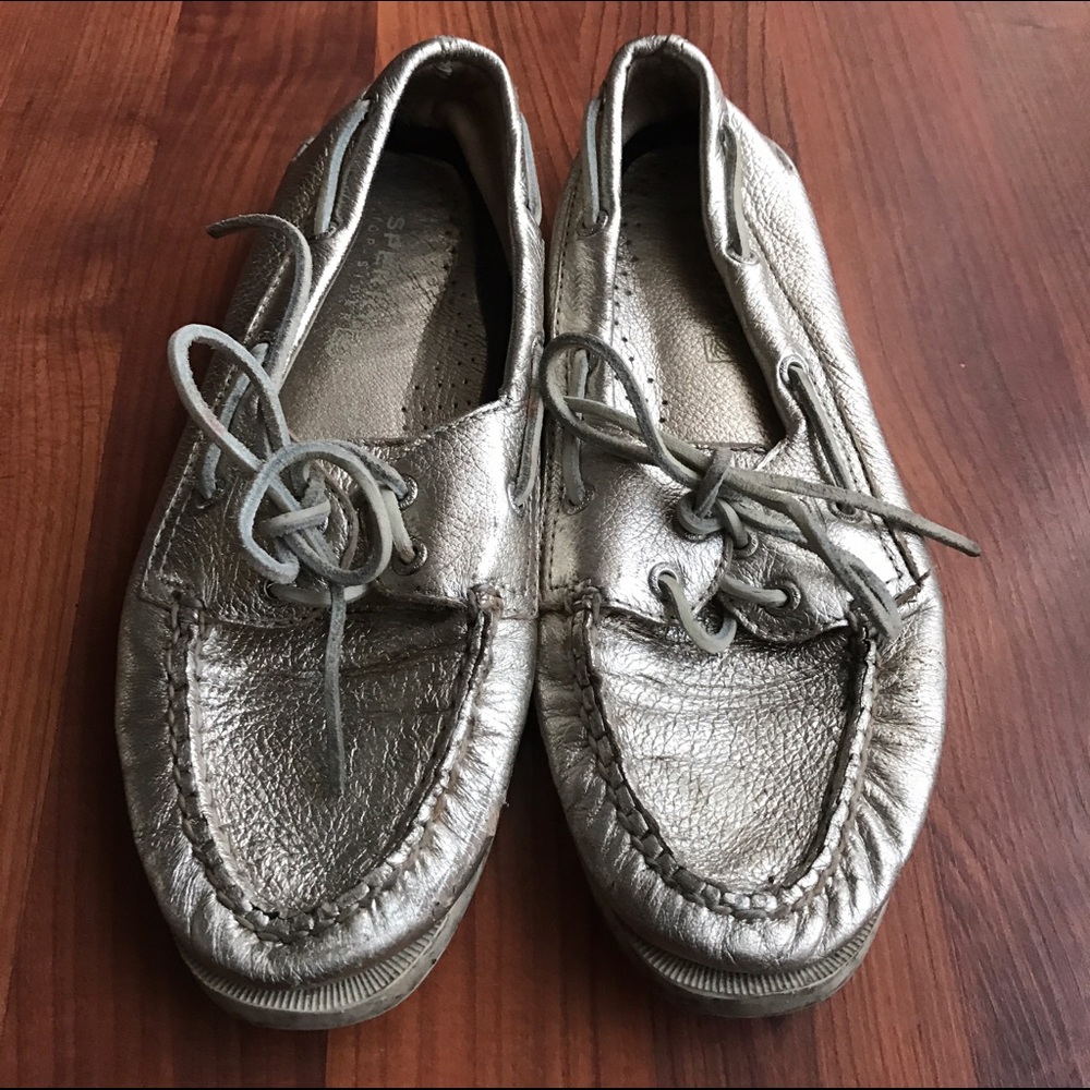 Sperry Top Sider Boat Shoes - Metallic Silver