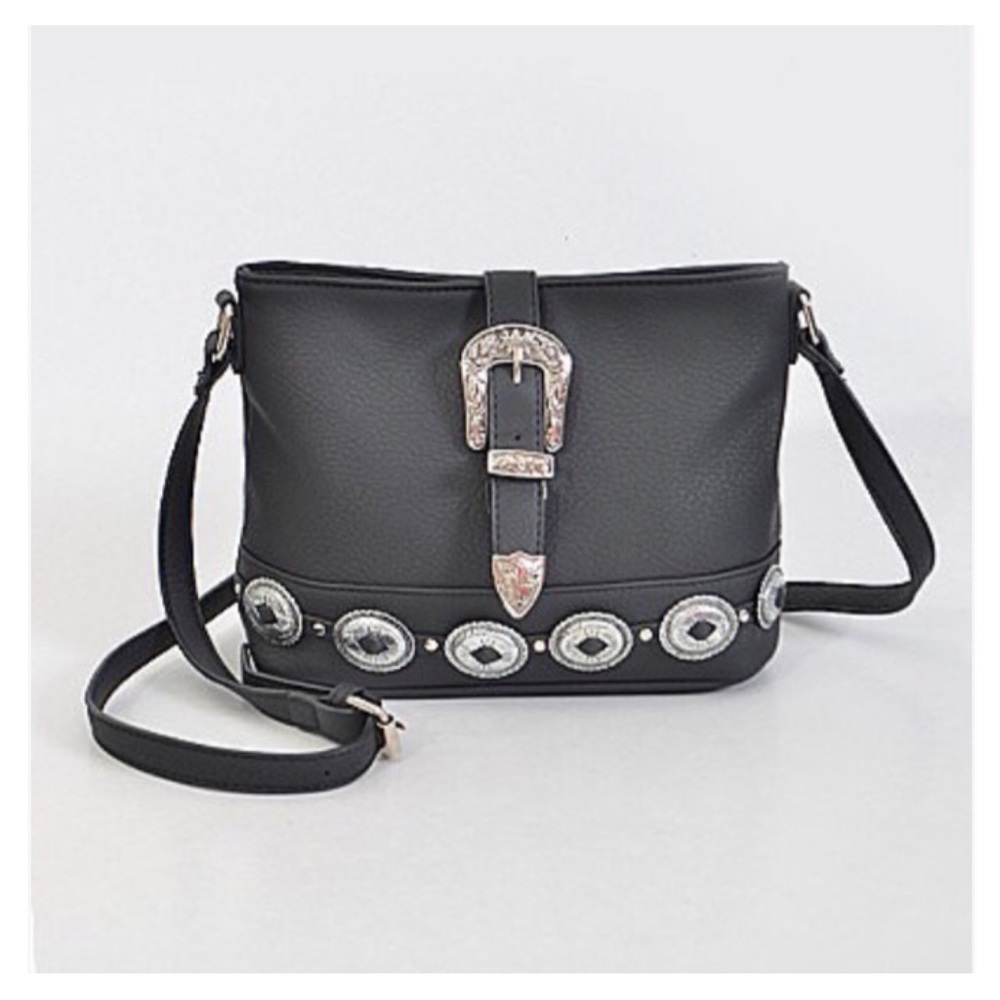 Etched Antiqued Buckle Cross body Purse