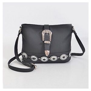 Etched Antiqued Buckle Cross body Purse