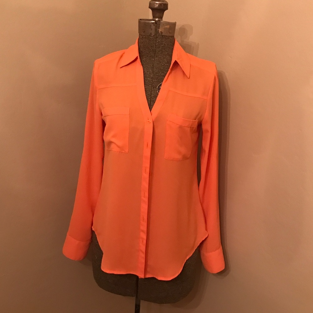 Collar V neck blouse. Orange. Long sleeve no flaws