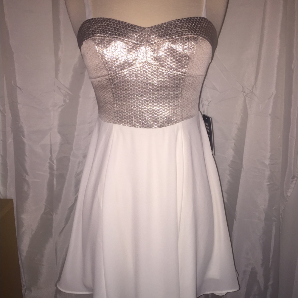 Express white flowy dress with metallic top
