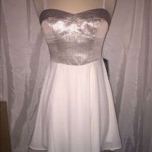 Express white flowy dress with metallic top