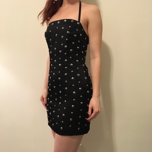 bebe Dresses & Skirts - Bebe Black Satin Silver Stud Embellished Dress