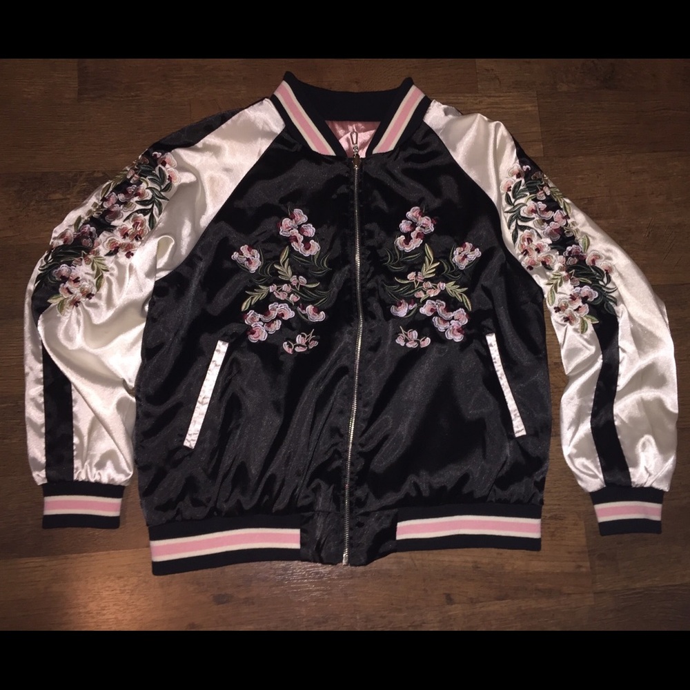 Embroidered Bomber Jacket-Reversible