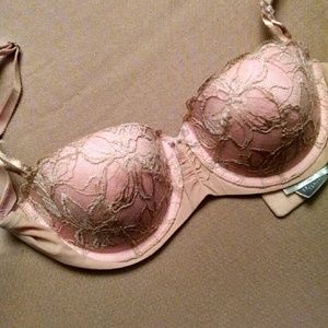 Victoria's Secret bra, pink and tan lace