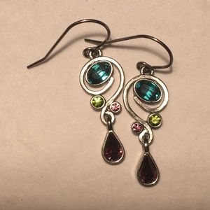 Silver Earrings with Multicolored Gemstones
