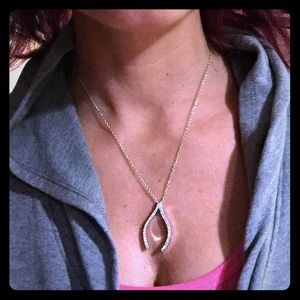 NWOT Silver & Crystal "Wishbone" Necklace