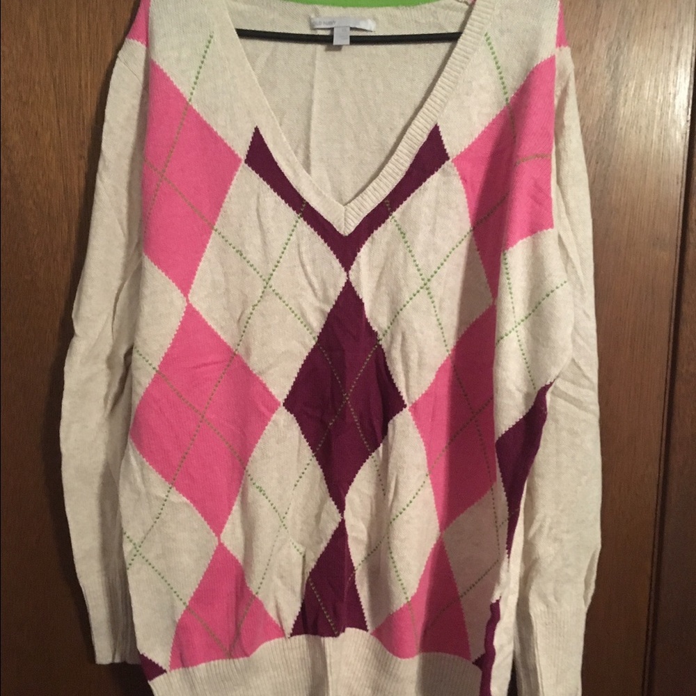 NEW Old Navy tan purple argyle sweater XXL