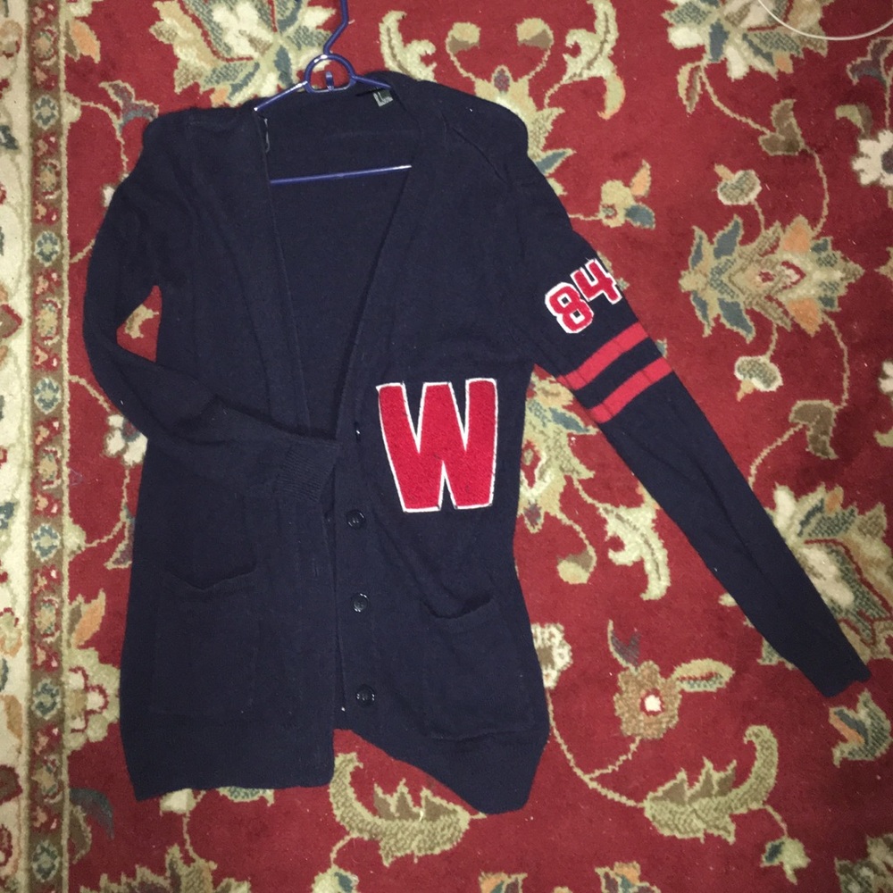 Navy Blue / Red / White Varsity Letter Sweater