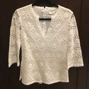 Trina Turk White Crochet Blouse