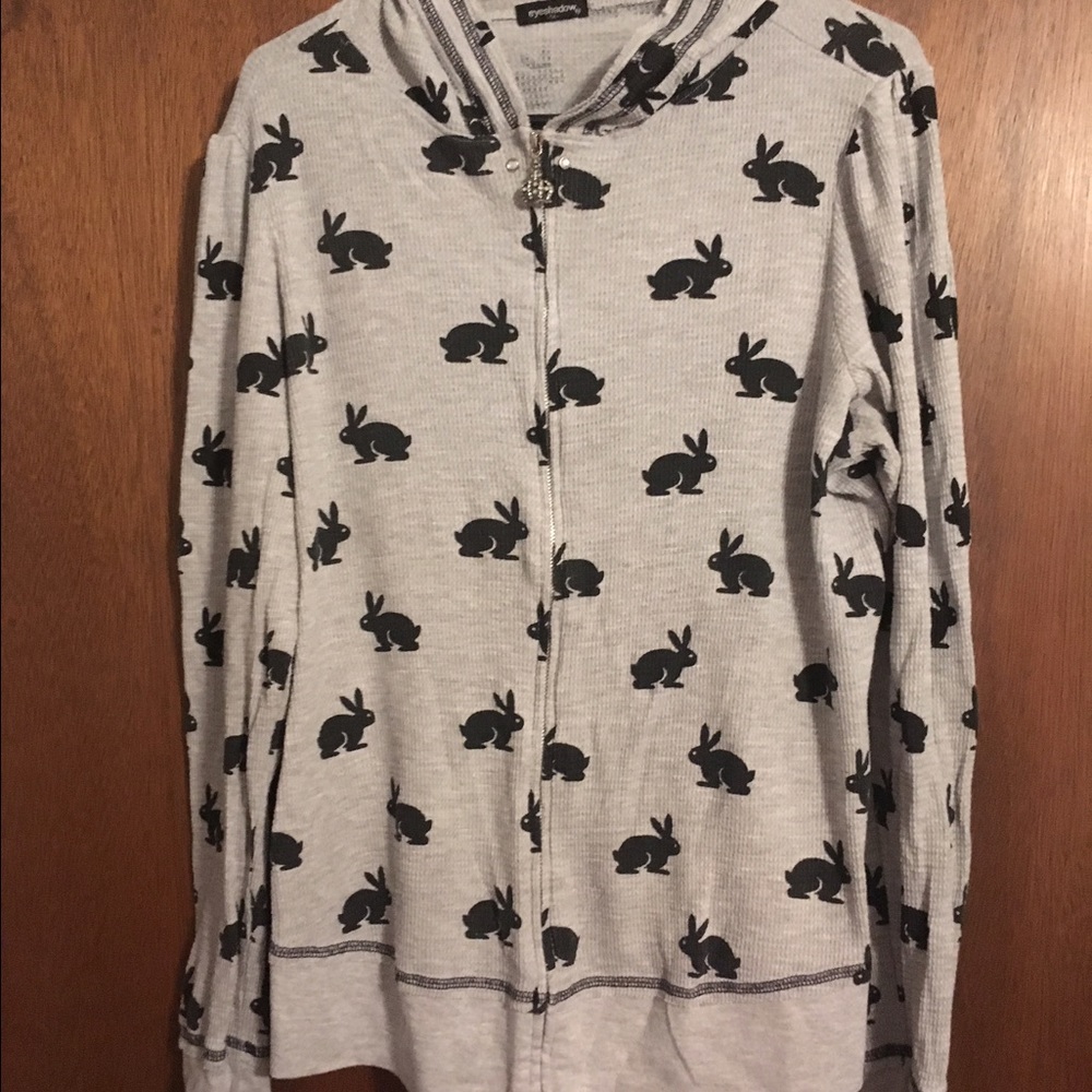Eyeshadow gray black thermal bunny zip hoodie 1x