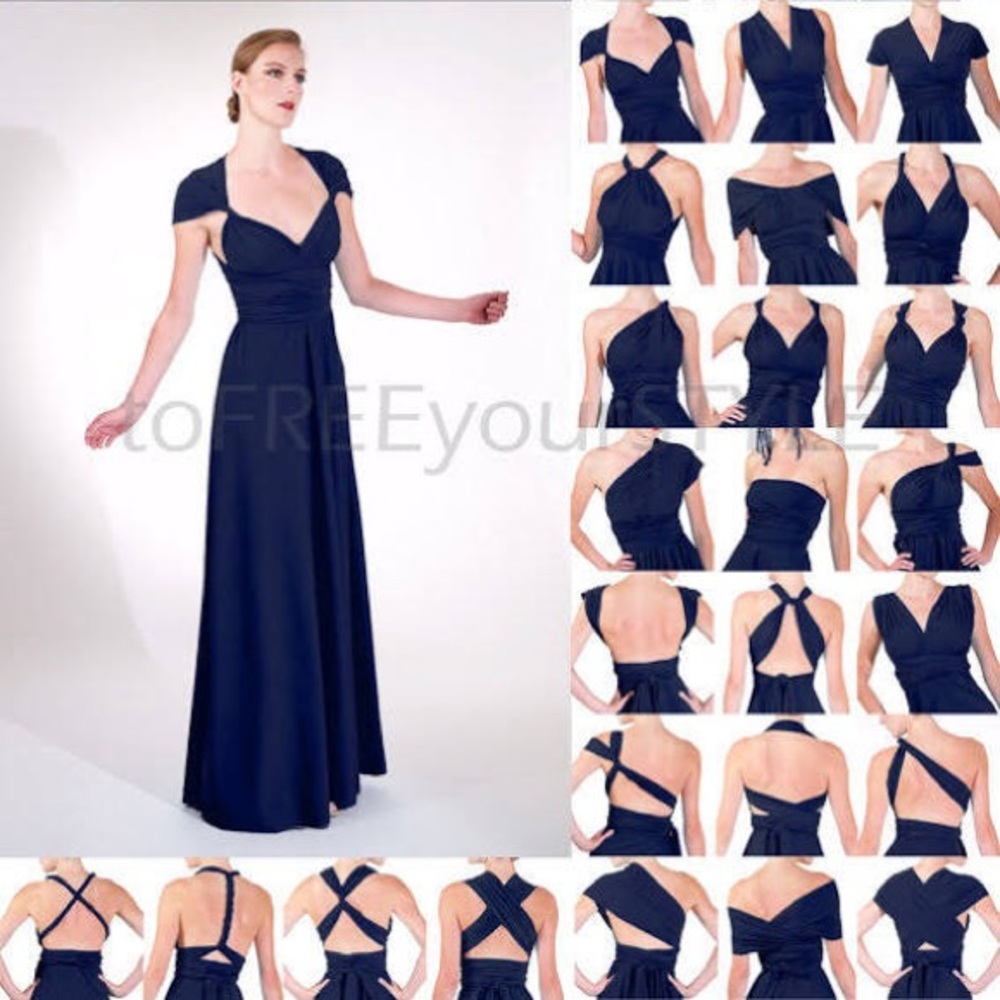 Long, convertible infinity dress in blue matte