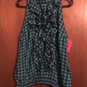 NWT Xhilaration turquoise black ruffle top 1x