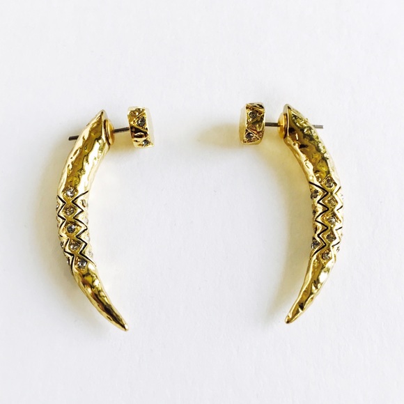 House of Horlow 1960 Gold Gorgon Tusk Earrings. - Picture 3 of 7