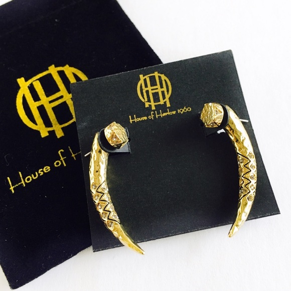 House of Horlow 1960 Gold Gorgon Tusk Earrings. - Picture 4 of 7