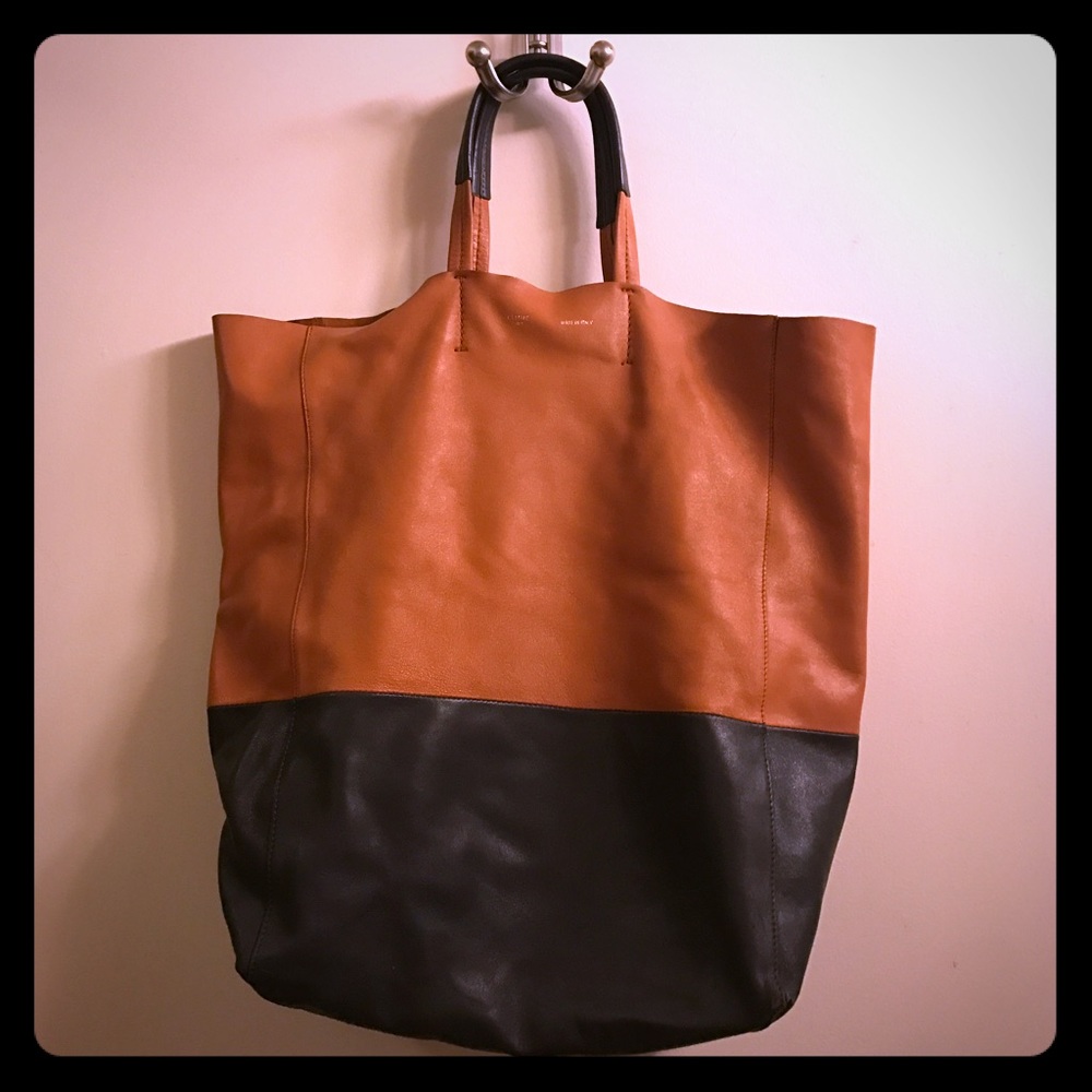CELINE- BI-CABAS TOTE- CAMEL/ ASPHALT