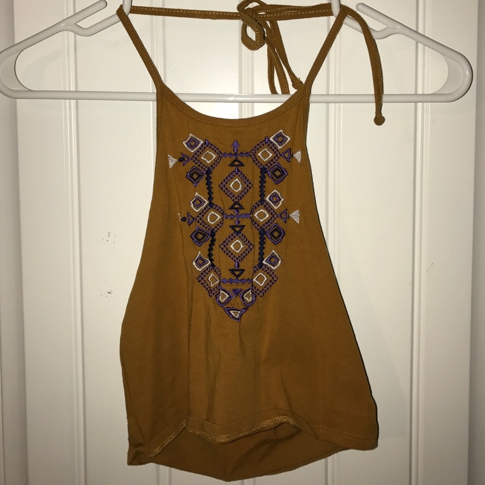 burnt orange printed halter top
