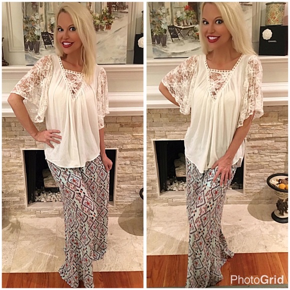 Mint geo palazzo pants- shorts and sheer bottom! - Picture 2 of 2