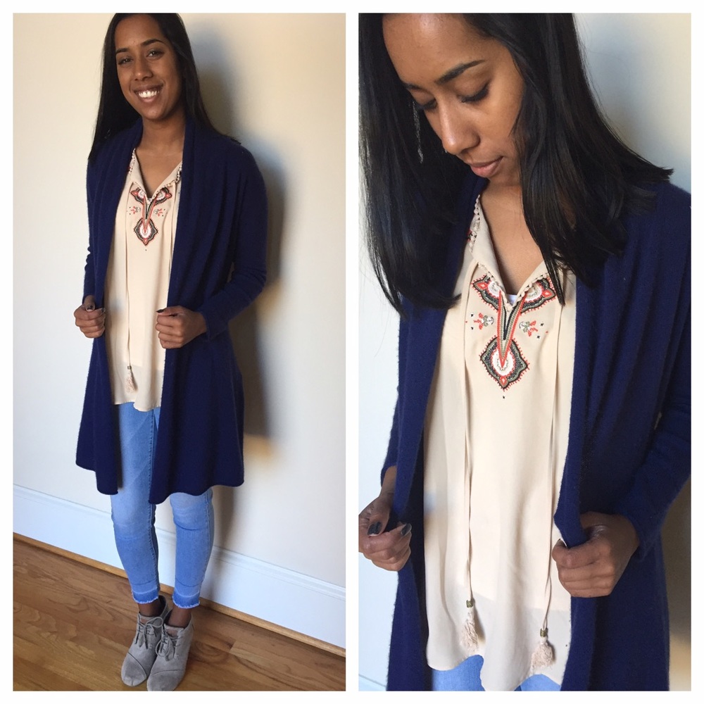 Claudia Nichole Navy Blue Long Cashmere Sweater
