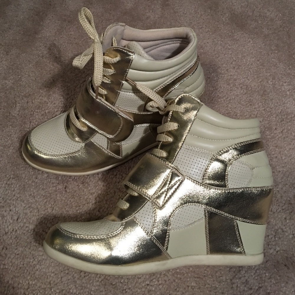 Gold Retro Wedge Sneakers