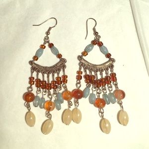 Silver Earrings with Multicolor Beads