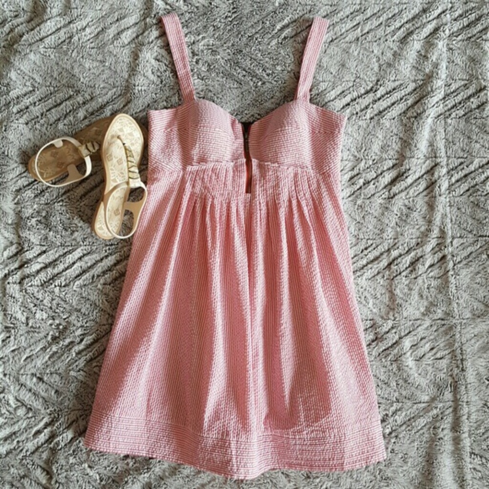 Red seersucker Jessica Simpson dress