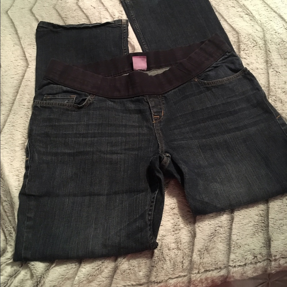 Old Navy dark denim boot cut maternity jeans 14