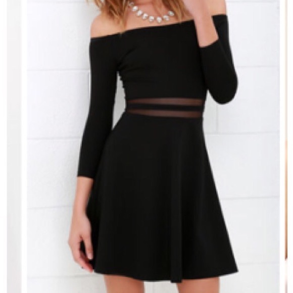 Black off the shoulder dress with mesh detailing - Picture 1 of 3