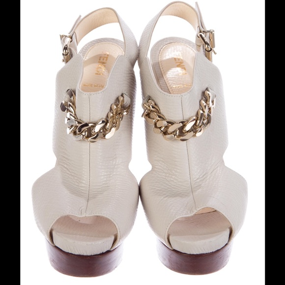 Fendi Cream Leather Chain Link Platform Sandals - Picture 2 of 7