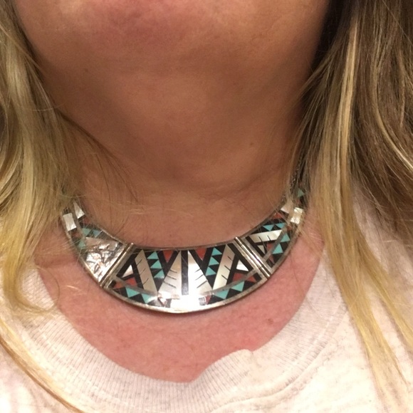 ZUNI VINTAGE INLAY HINGED CHOKER - Picture 3 of 4