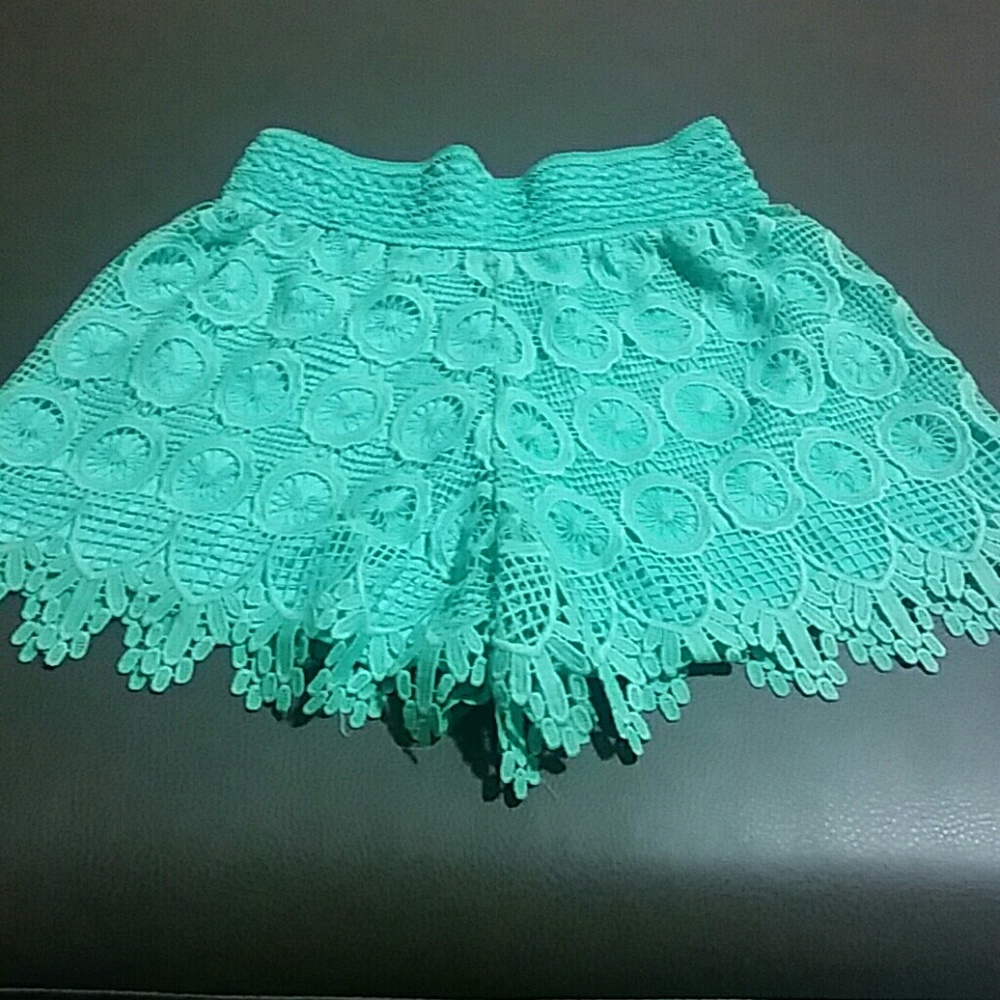 Boho teal green lace shorts