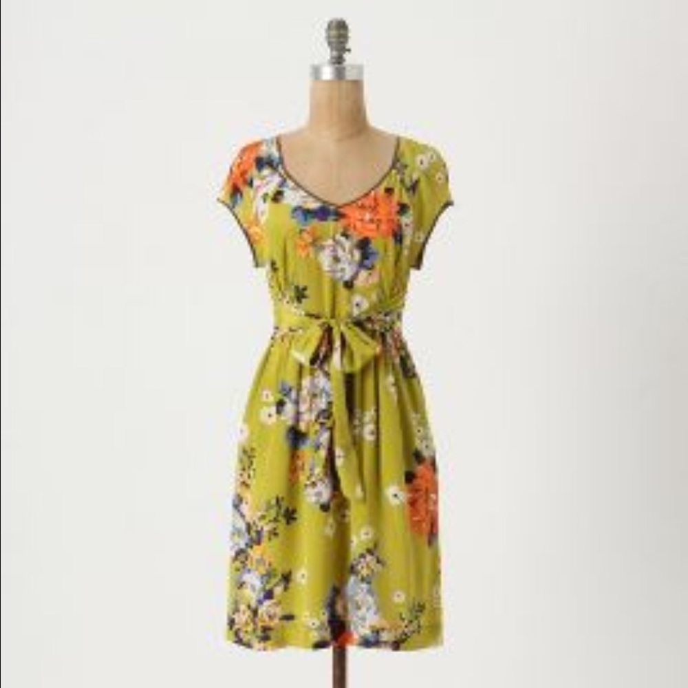 Anthropologie Chartreuse Shoots Dress