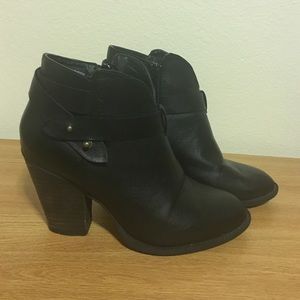 Black leather ankle booties