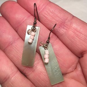 Mint Green Earrings with Light Pink Bead Accent