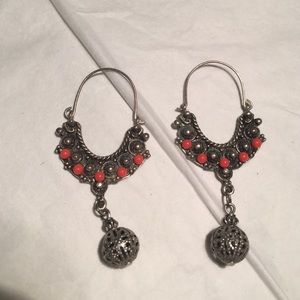 Silver Earrings with Orange